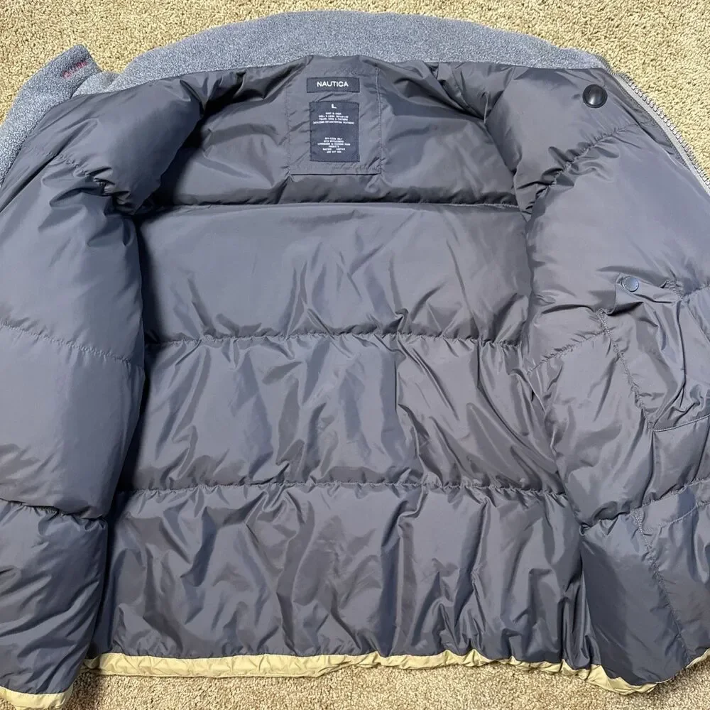 Nautica Men’s Puffer Coat 80% Down‎ 20% Waterfowl Feather Beige Sz L EUC Winter